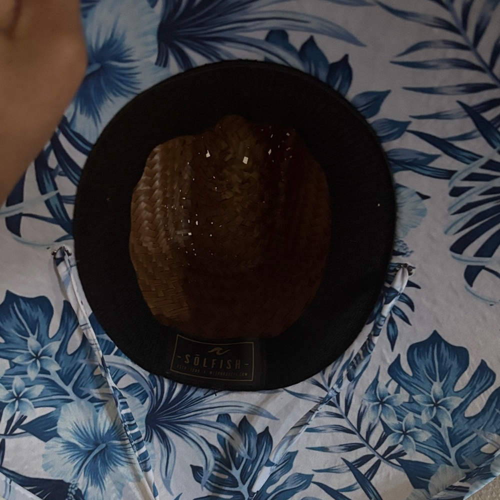 Woven Straw Hat with Blue Trim - Picture 2 of 3